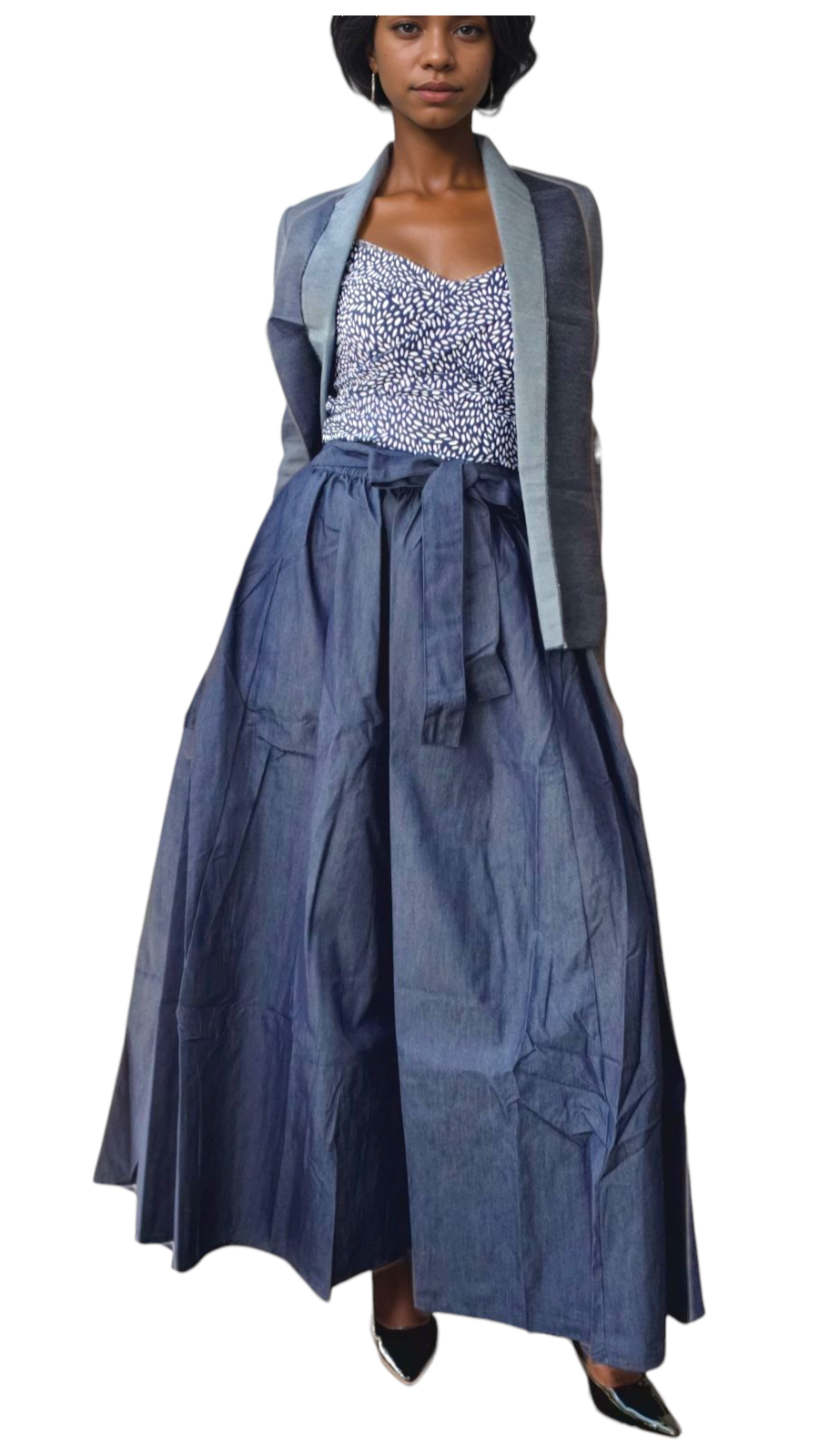 Denim Grace Flared Maxi Skirt